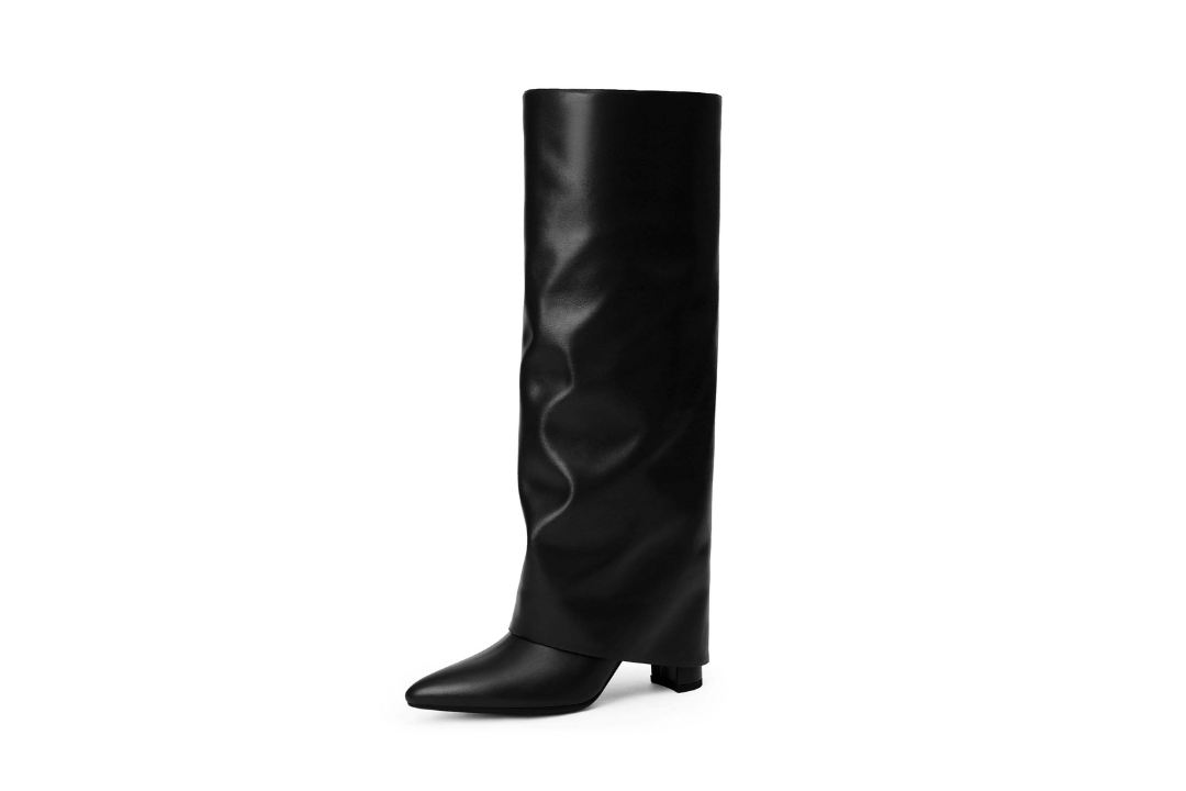 Black Fold-Over Vegan Leather Boots - Ray