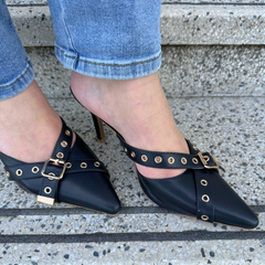 Black Leather Mule - Mara