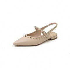 PREORDER Nude Leather Studded Slingback Flats