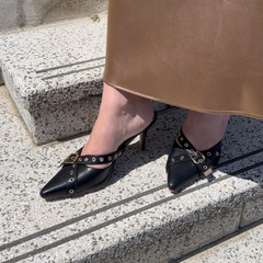 Black Leather Mule - Mara
