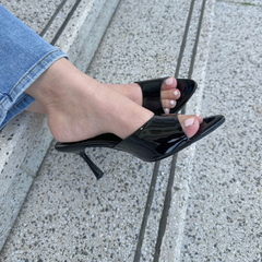 Black Patent Leather Mule Heel - Milan