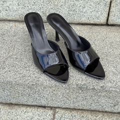 Black Patent Leather Mule Heel - Milan