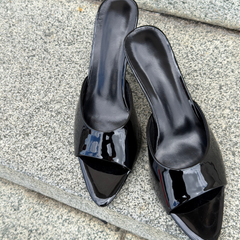 Black Patent Leather Mule Heel - Milan