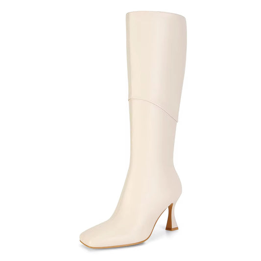 PREORDER Leather Knee-High Boots - Cream
