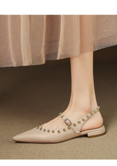 PREORDER Nude Leather Studded Slingback Flats