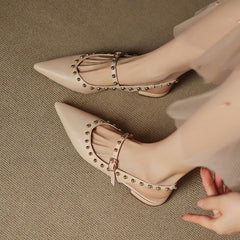 PREORDER Nude Leather Studded Slingback Flats