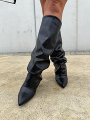 Black Fold-Over VEGAN Leather Boots - Ray