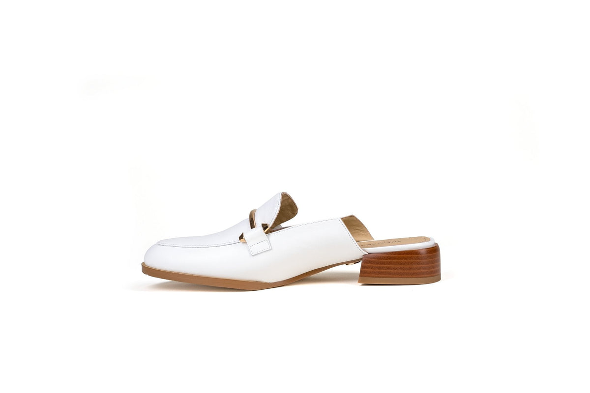 Aria Flat Mule White Flats by Sole Shoes NZ F22-36