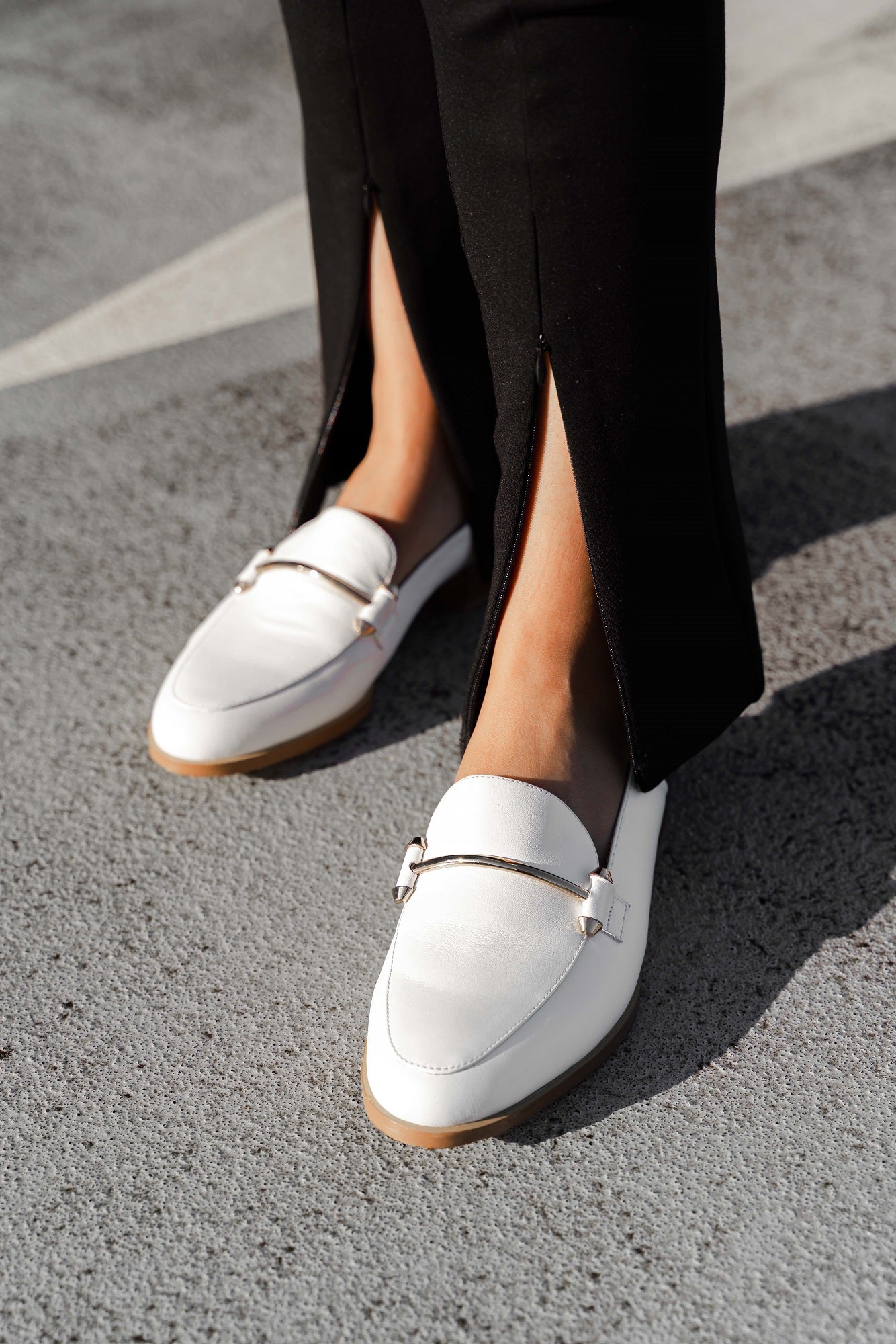 Aria Flat Mule White Flats by Sole Shoes NZ F22-36