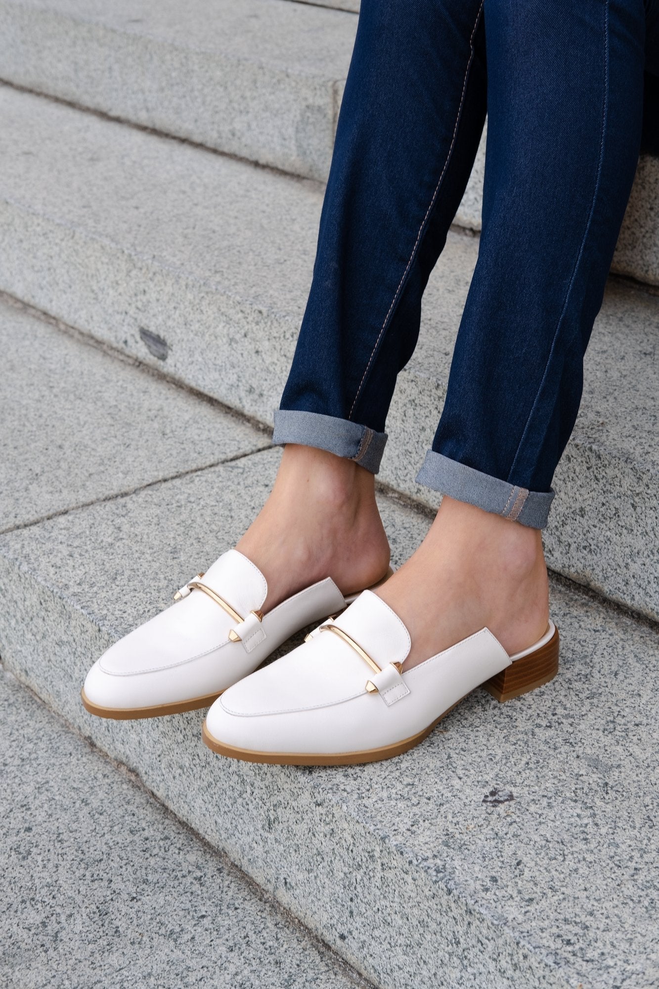 Aria Flat Mule White Flats by Sole Shoes NZ F22-36