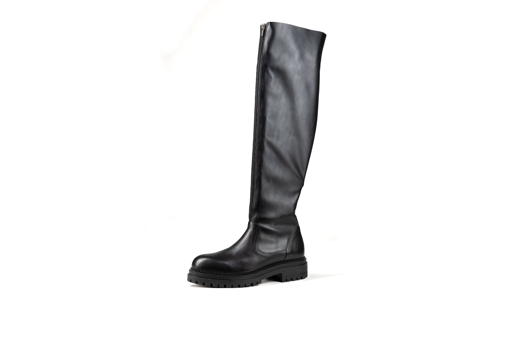 Chester Knee High Combat Boot Black Boots by Sole Shoes NZ LB5-36W