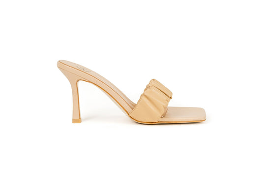 Julia Ruffled Mule Nude Heels by Sole Shoes NZ H19-36