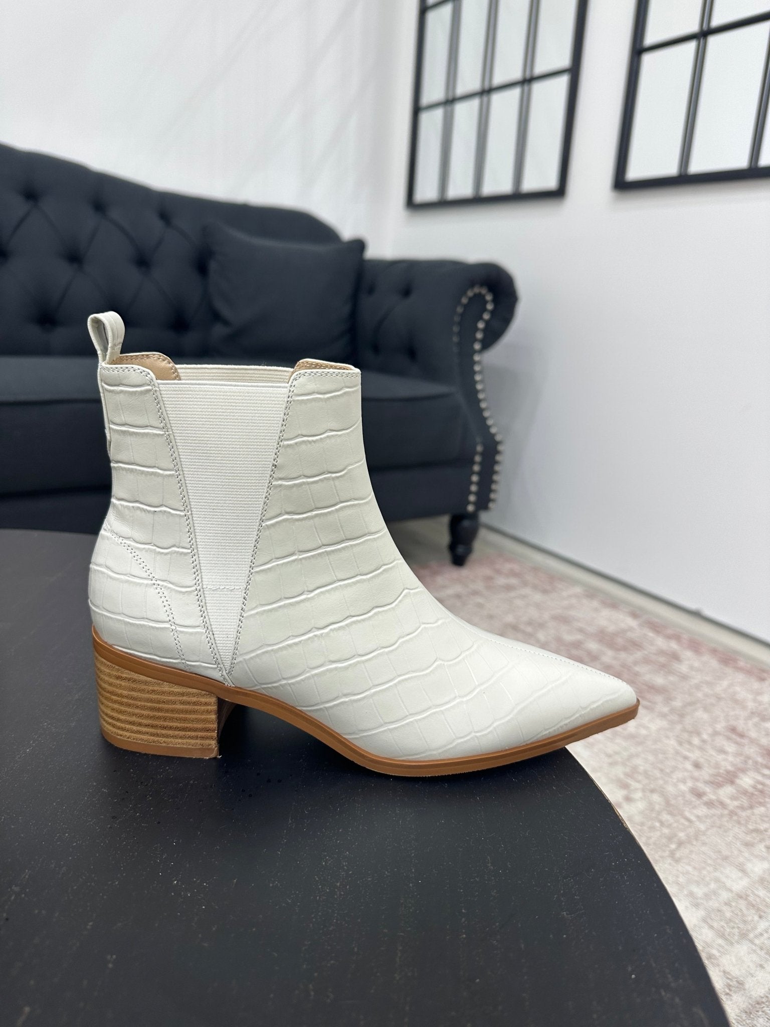 River Croco Leather Ankle Boot Cream Boots by Sole Shoes NZ AB17-36