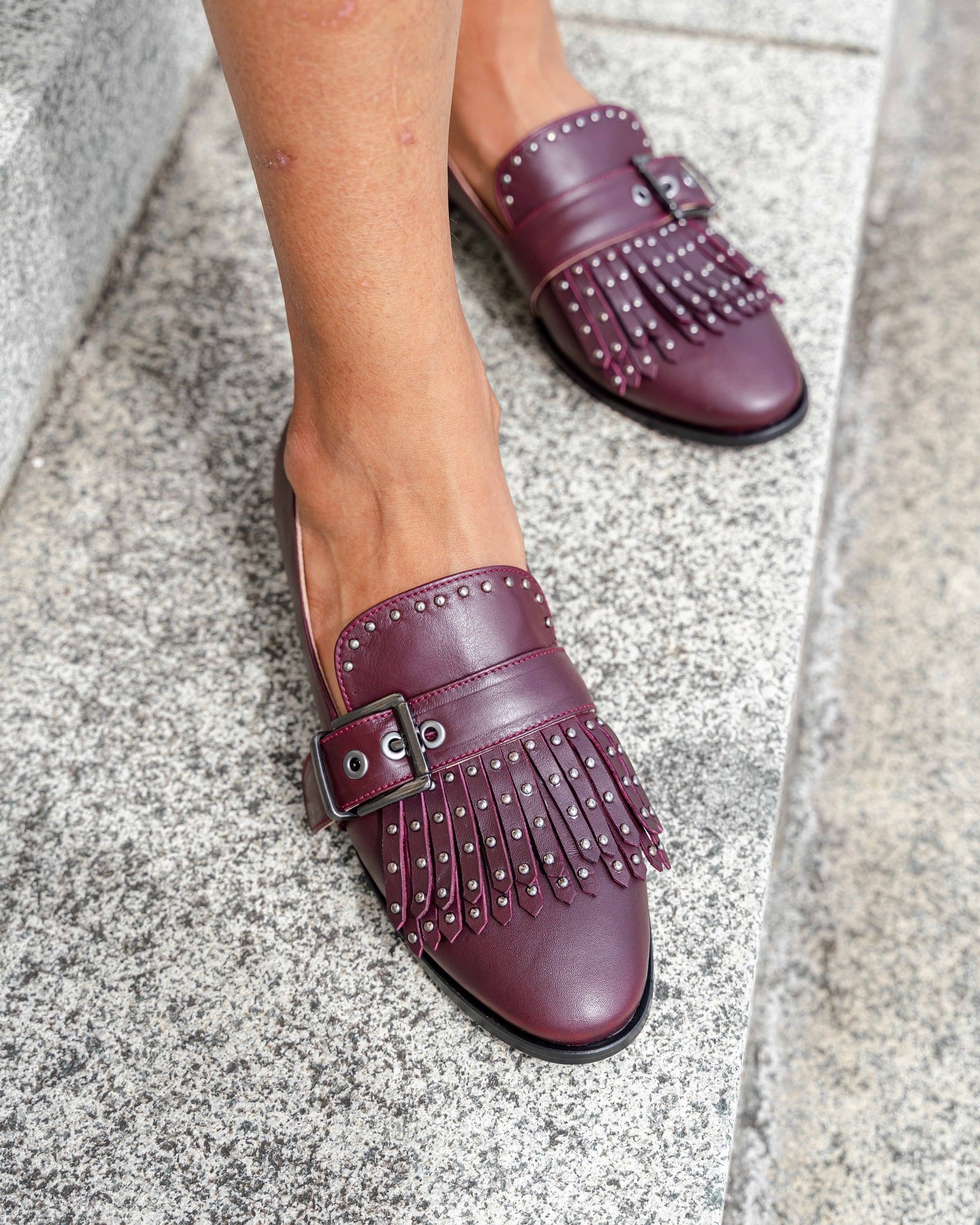 Stud Loafer Burgundy Flats by Sole Shoes NZ F9-35